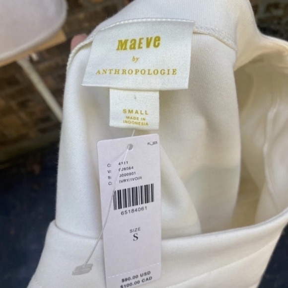 Anthropologie Maeve Ivory Bubble Long Sleeve Shirt Size Small Lace Up Back. - Picture 2 of 5